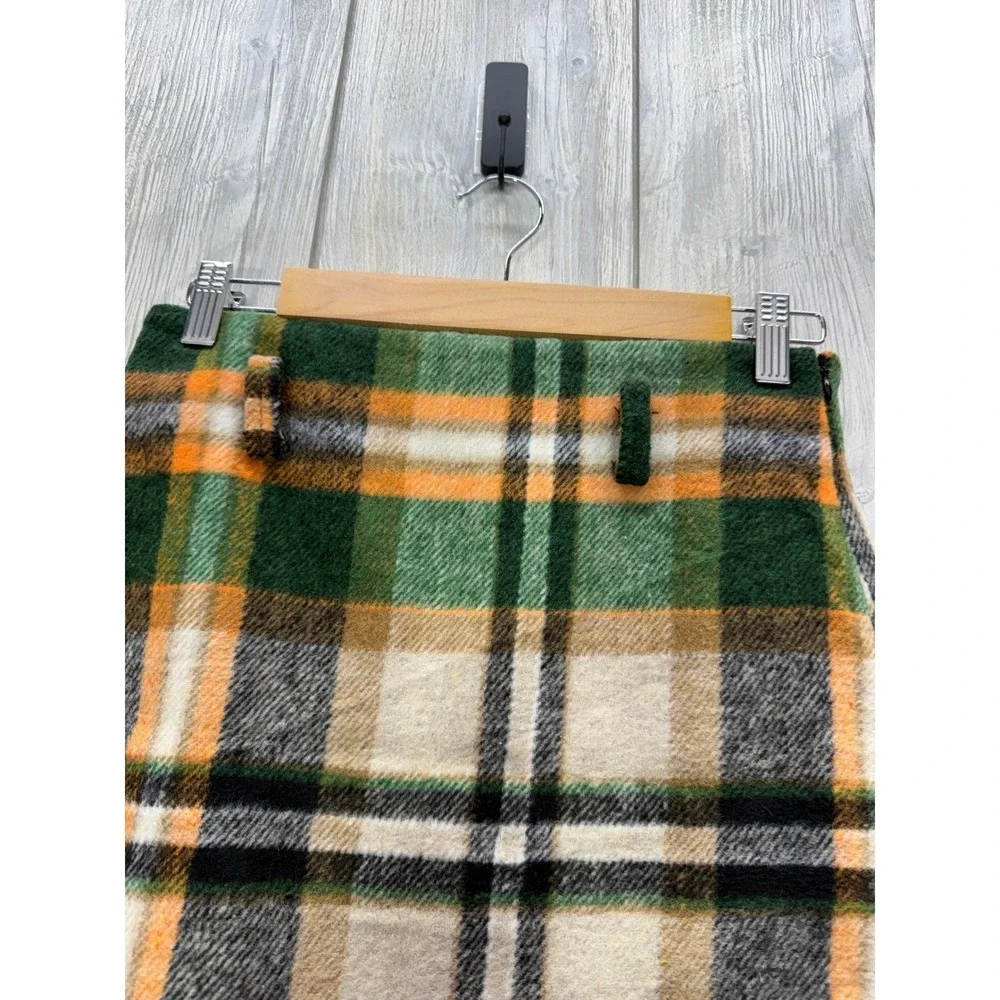 FH2 Fashion Green Orange Plaid Mini Skirt Made in Italy Size S Academic Preppy